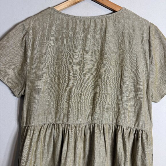 Madewell Linen-Blend Alexandra Button-Front Mini Dress Womens Large Olive Branch - Picture 12 of 14
